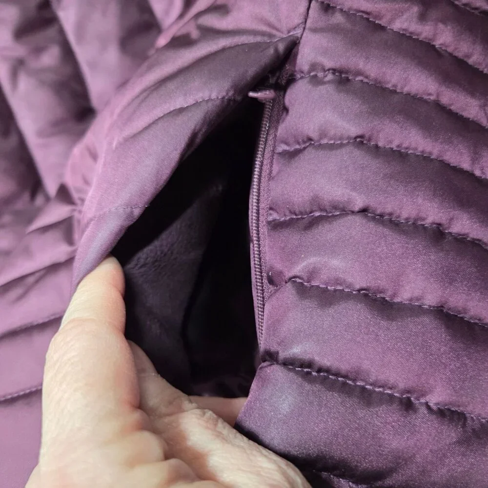 Lands End Coat Womens 1X Purple Insulated Quilted Hooded Long Parka